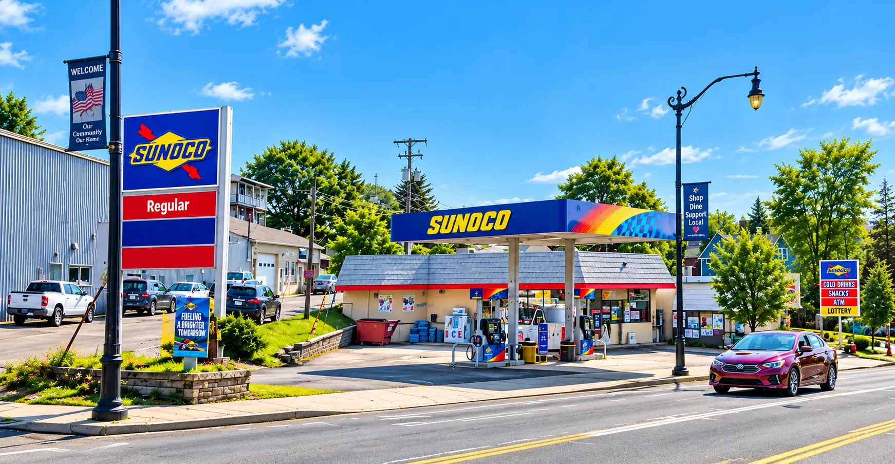 Wide exterior view of Penn Jersey 517 gas station and convenience store in Hazleton Pennsylvania